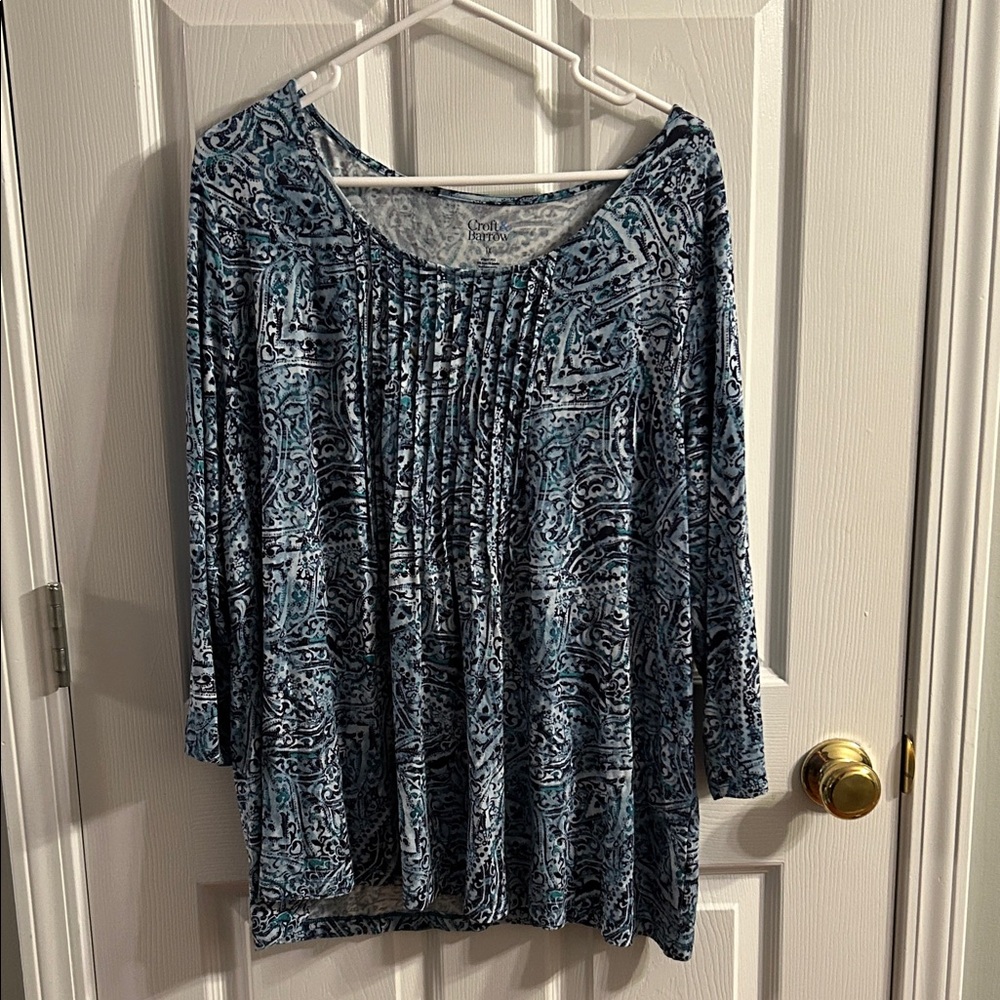 Croft & Barrow Blue and Black Patterned Blouse